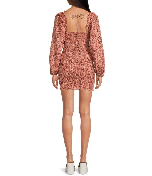 Free People Smock It To Me Mini Dress Apricot Combo - Picture 2 of 11